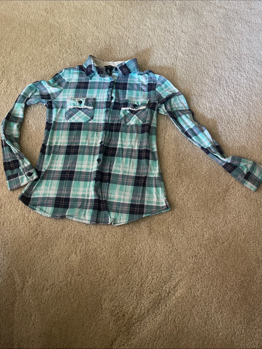 Rue21 Teal and Navy Plaid Button-Down Shirt